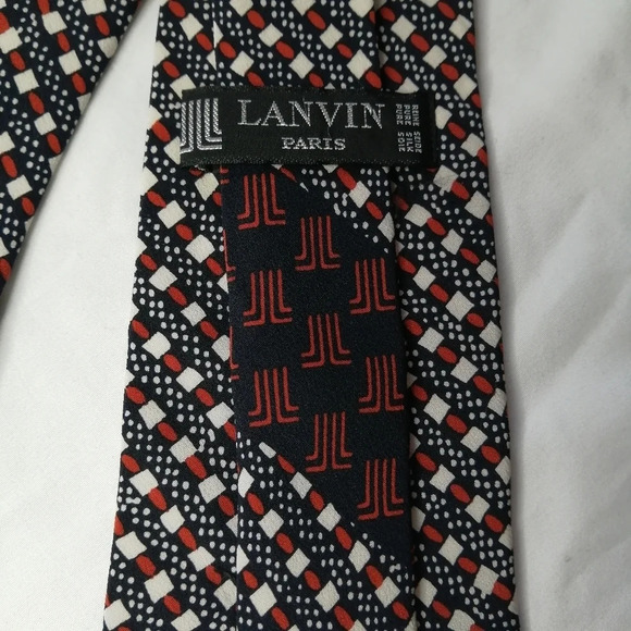 Lanvin Paris 100% Silk Tie Red, White, and Blue Basket Weave Pattern - Picture 7 of 14
